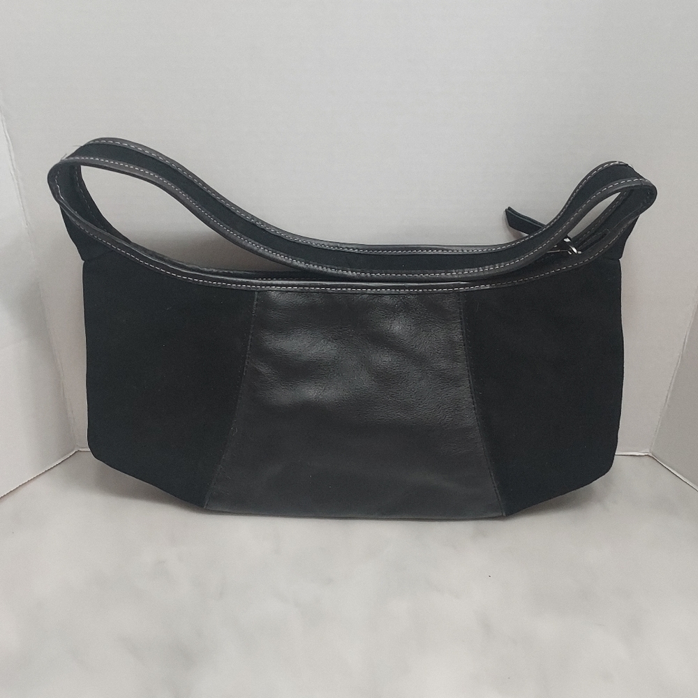 Leather/Suede Black Trendy East/West Shoulder Handbag